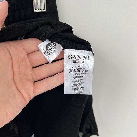 GANNI Dainty Georgette Mini Skirt In Black Size 34 - Picture 5 of 6